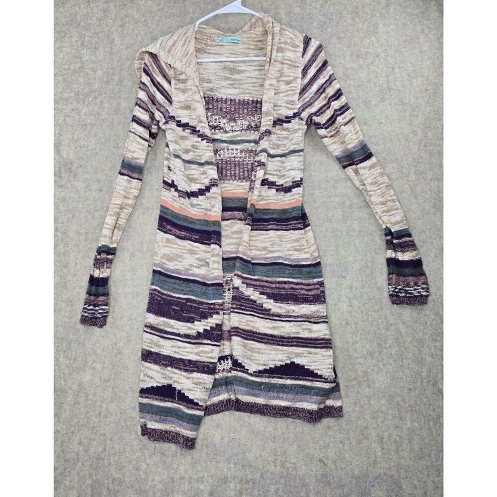 Maurices Striped Long Cardigan Sweater Open Front Multicolor Cotton Blend Medium